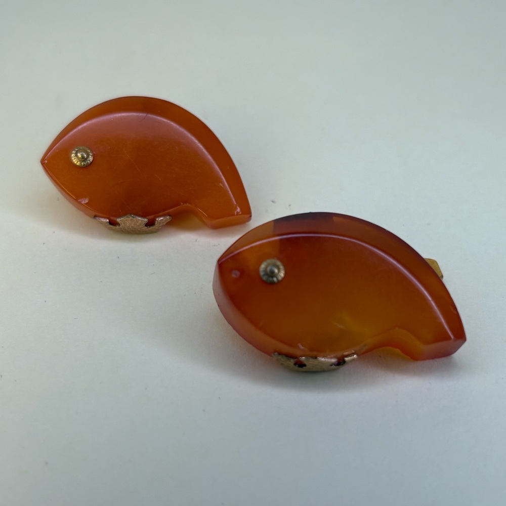 Natural amber art deco fish cufflinks